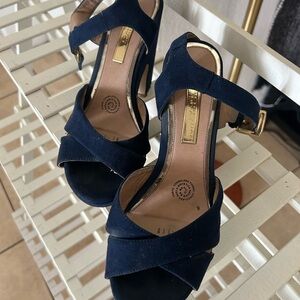 Women's Navy Suede Cross-Strap Heels 6.5- 7. 
Good Condition